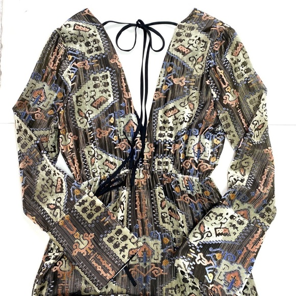 TOPSHOP Floral Velvet 70s Style Front Slits Midi Dress in Gold New with Tag - Picture 8 of 12